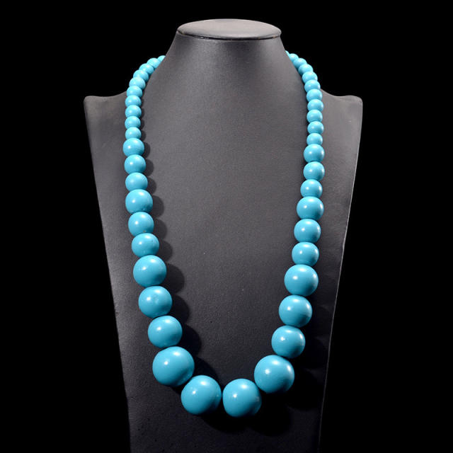 Exaggerated colorful wooden bead necklace Bohemian retro fashion handmade beaded necklace for women