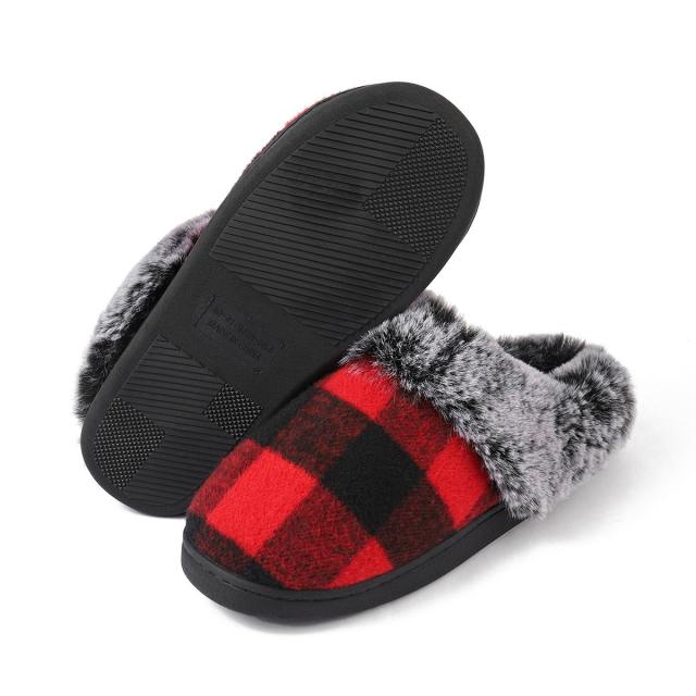 New Plaid fluffy slippers winter comfortable warm non-slip cotton slippers wholesale