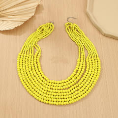 Ethnic style multi-layer wooden bead sweater chain tassel long necklace exaggerated jewelry
