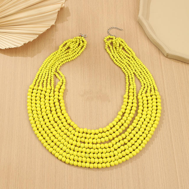 Ethnic style multi-layer wooden bead sweater chain tassel long necklace exaggerated jewelry