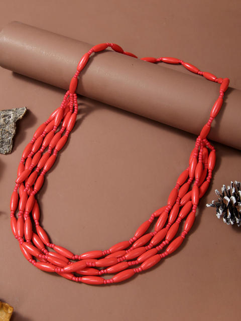 Exaggerated Multi-Color Wooden Bead Earrings Necklace Set Bohemian Handmade Beaded Necklace suit