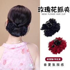 Blooming Roses 7cm Fabric rose flower hair claw clips
