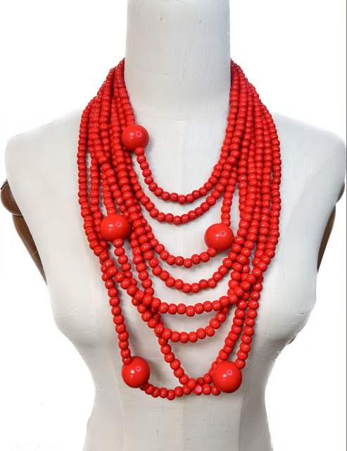 New Style Exaggerated Round Wooden Beads Multi-Layer long necklace sweater necklace