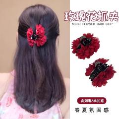 Blooming Roses 7cm Fabric rose flower hair claw clips