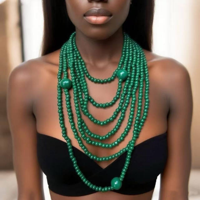 New Style Exaggerated Round Wooden Beads Multi-Layer long necklace sweater necklace