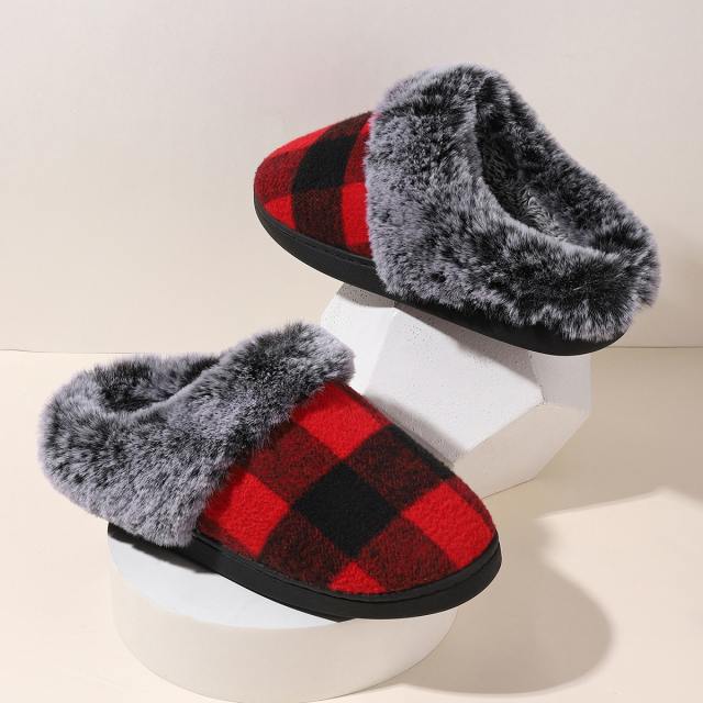 New Plaid fluffy slippers winter comfortable warm non-slip cotton slippers wholesale