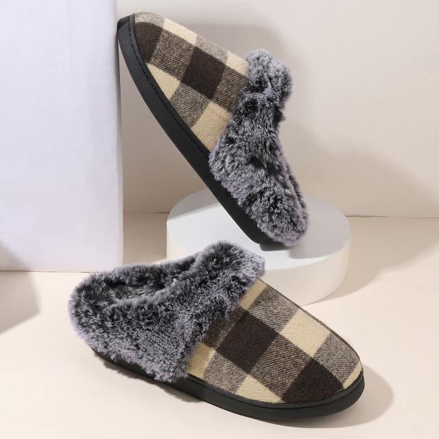 New Plaid fluffy slippers winter comfortable warm non-slip cotton slippers wholesale