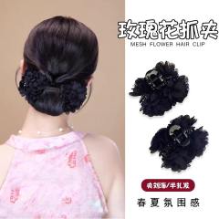 Blooming Roses 7cm Fabric rose flower hair claw clips