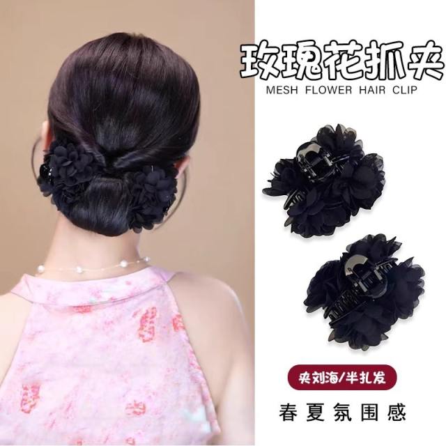 Blooming Roses 7cm Fabric rose flower hair claw clips