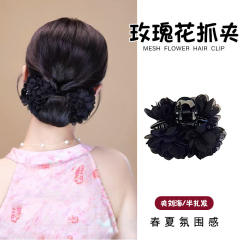 Blooming Roses 7cm Fabric rose flower hair claw clips