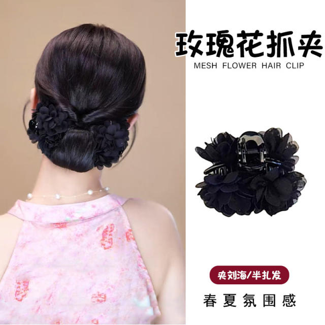 Blooming Roses 7cm Fabric rose flower hair claw clips