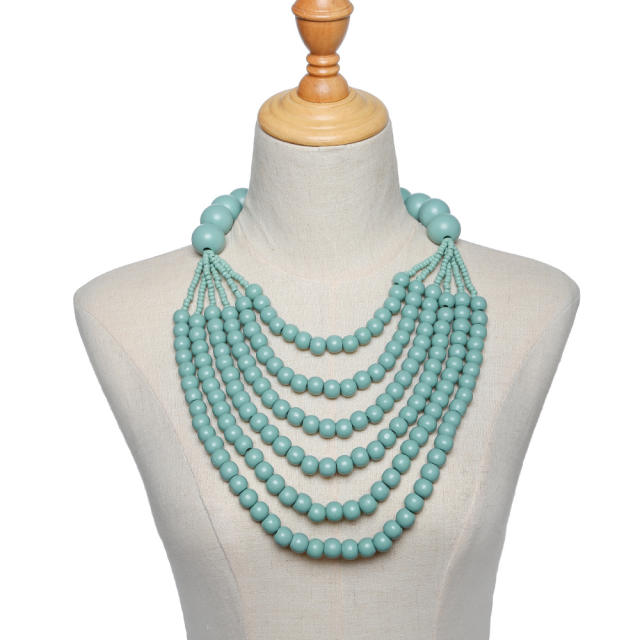 Ethnic-style wooden beads exaggerated necklace multilayer sweater chain necklace
