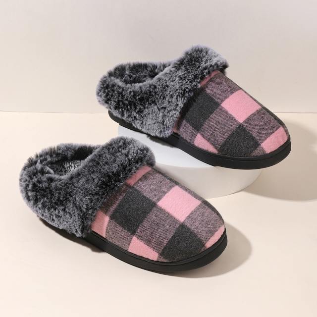 New Plaid fluffy slippers winter comfortable warm non-slip cotton slippers wholesale