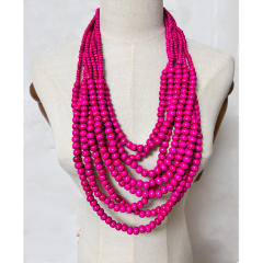 Ethnic style multi-layer wooden bead sweater chain tassel long necklace exaggerated jewelry