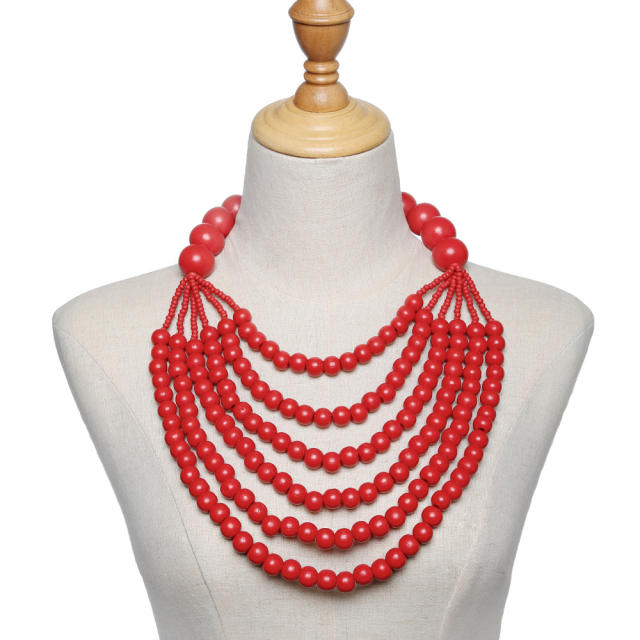 Ethnic-style wooden beads exaggerated necklace multilayer sweater chain necklace