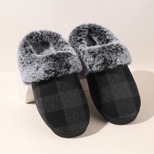 New Plaid fluffy slippers winter comfortable warm non-slip cotton slippers wholesale