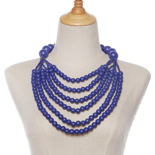 Ethnic-style wooden beads exaggerated necklace multilayer sweater chain necklace