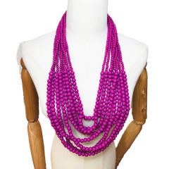 Ethnic style multi-layer wooden bead sweater chain tassel long necklace exaggerated jewelry
