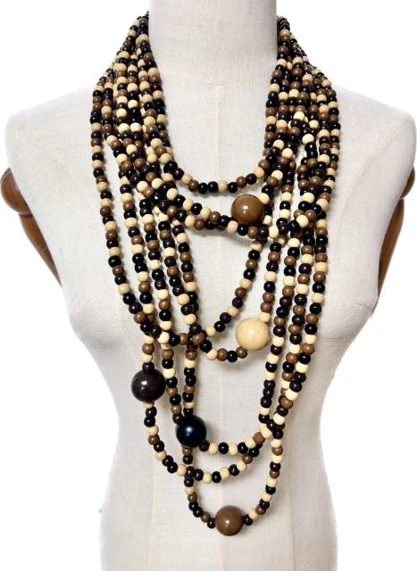 New Style Exaggerated Round Wooden Beads Multi-Layer long necklace sweater necklace