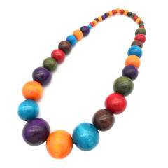 Ethnic Wooden Bead Necklace Color Sweater Chain Set
