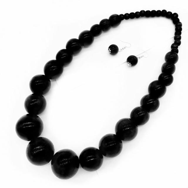 Ethnic Wooden Bead Necklace Color Sweater Chain Set