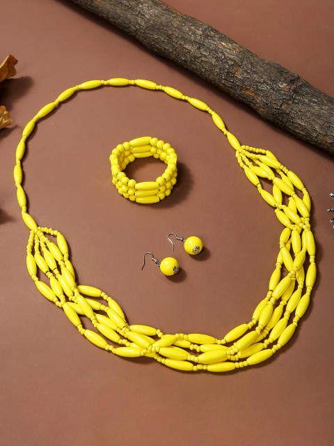 Exaggerated Multi-Color Wooden Bead Earrings Necklace Set Bohemian Handmade Beaded Necklace suit