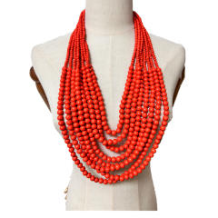 Ethnic style multi-layer wooden bead sweater chain tassel long necklace exaggerated jewelry