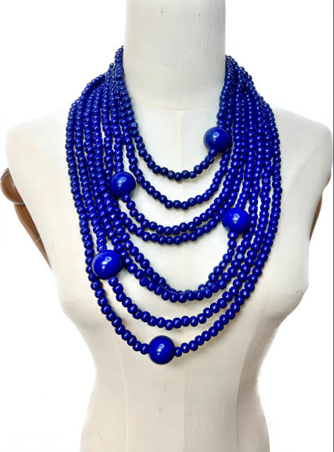 New Style Exaggerated Round Wooden Beads Multi-Layer long necklace sweater necklace