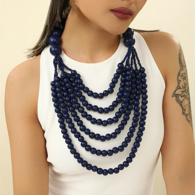 Ethnic-style wooden beads exaggerated necklace multilayer sweater chain necklace