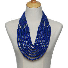 Ethnic style multi-layer wooden bead sweater chain tassel long necklace exaggerated jewelry