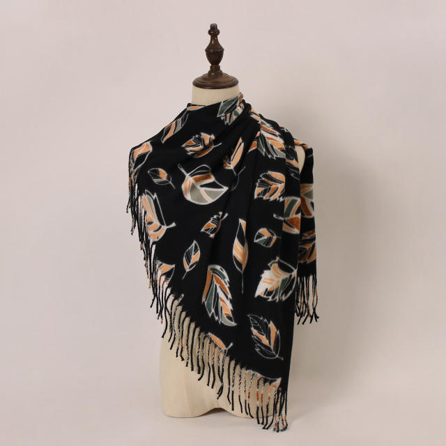 2025 New Soft Thickeneded Warm Imitation Cashmere Printed Tassel Scarf