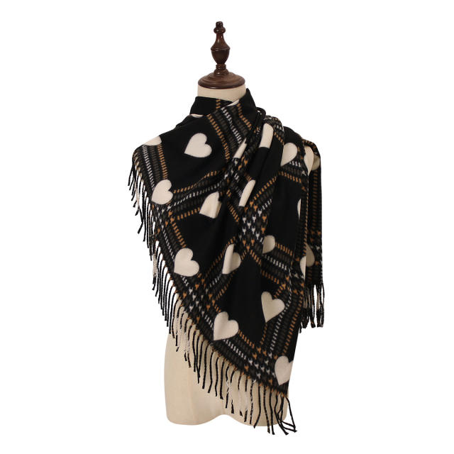 New Style Heart Scarf  Faux Cashmere Winter Warm Thickened Scarf Wholesale