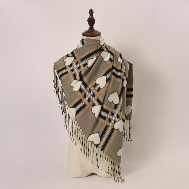 New Style Heart Scarf  Faux Cashmere Winter Warm Thickened Scarf Wholesale