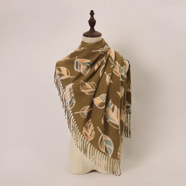 2025 New Soft Thickeneded Warm Imitation Cashmere Printed Tassel Scarf
