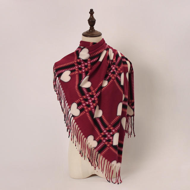 New Style Heart Scarf  Faux Cashmere Winter Warm Thickened Scarf Wholesale