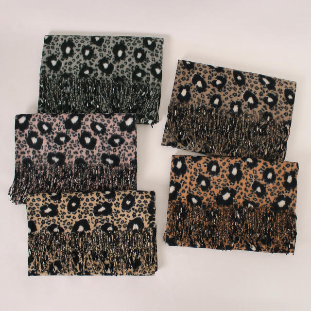 New Leopard Print Scarf for Women Trendy Long Imitation Cashmere Scarf,