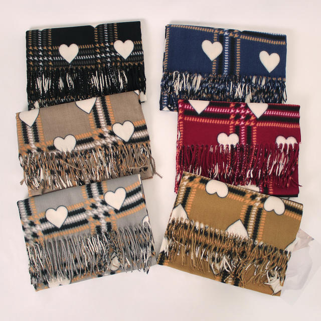 New Style Heart Scarf  Faux Cashmere Winter Warm Thickened Scarf Wholesale