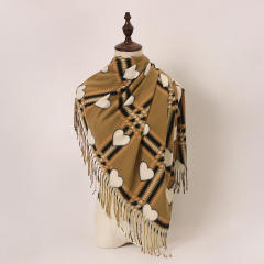 New Style Heart Scarf  Faux Cashmere Winter Warm Thickened Scarf Wholesale