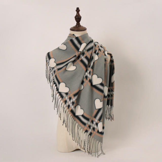 New Style Heart Scarf  Faux Cashmere Winter Warm Thickened Scarf Wholesale