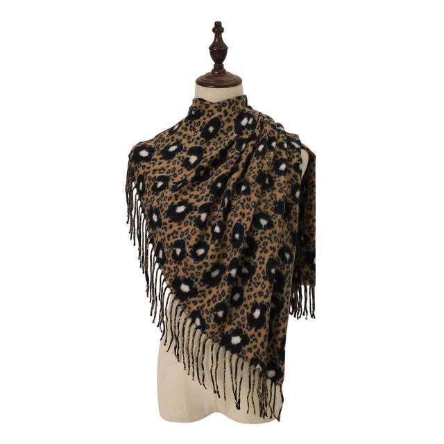 New Leopard Print Scarf for Women Trendy Long Imitation Cashmere Scarf,