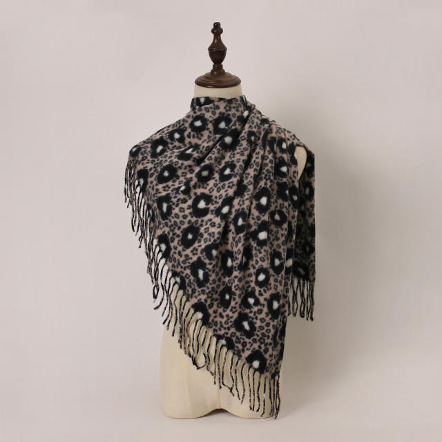 New Leopard Print Scarf for Women Trendy Long Imitation Cashmere Scarf,