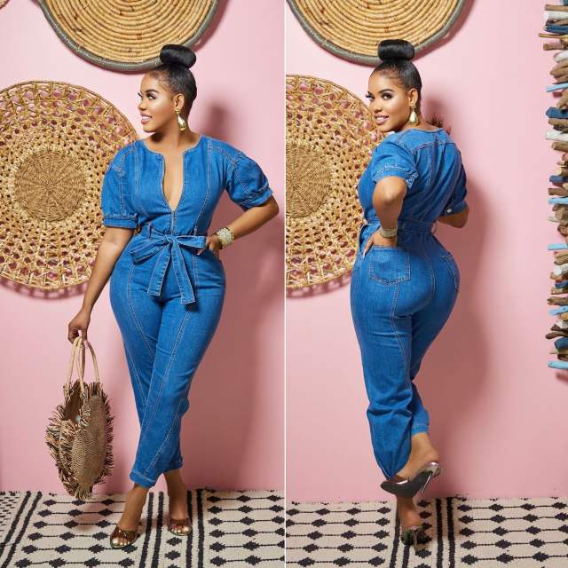 New European American Fashion Women's Loose Denim Short-Sleeved Jumpsuit