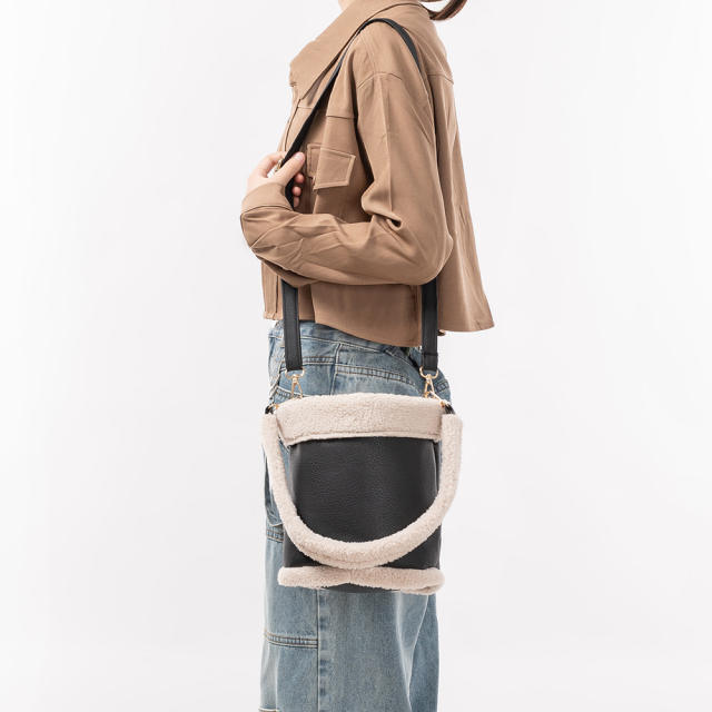 Vintage Bucket Bag Autumn Winter Plush Handbag