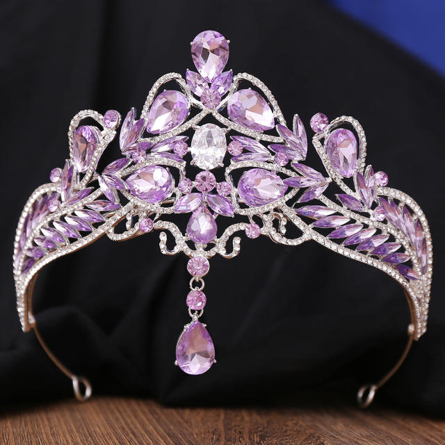 Barqoue style colorful glass crystal statement wedding birthday crown