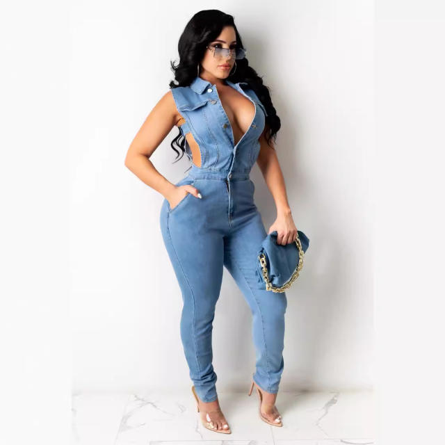 European American wear fashion Denim women's slim jumpsuit