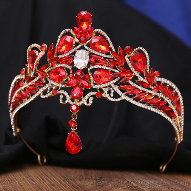 Barqoue style colorful glass crystal statement wedding birthday crown