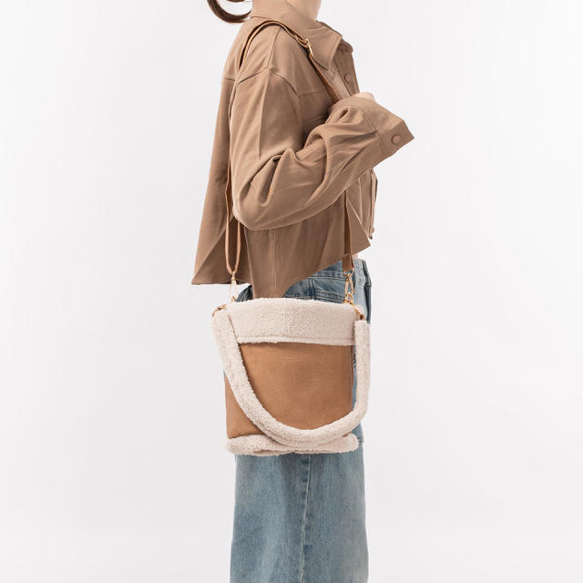 Vintage Bucket Bag Autumn Winter Plush Handbag