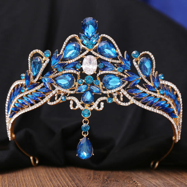 Barqoue style colorful glass crystal statement wedding birthday crown