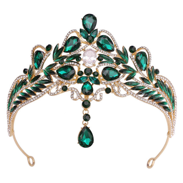 Barqoue style colorful glass crystal statement wedding birthday crown