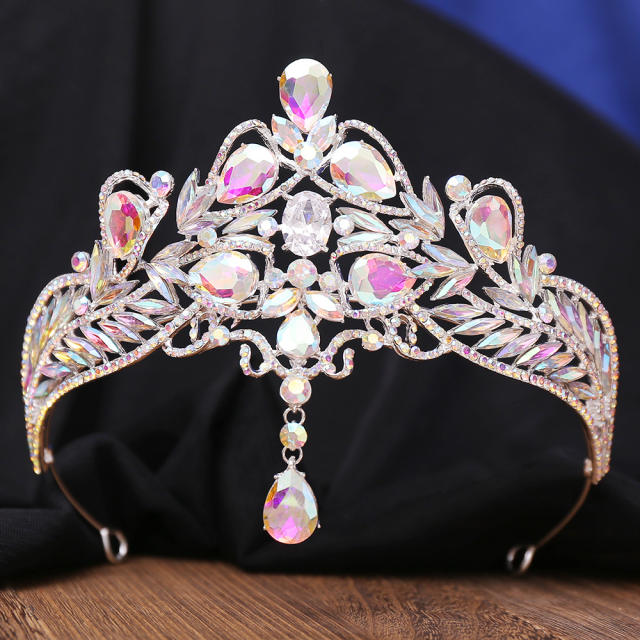 Barqoue style colorful glass crystal statement wedding birthday crown
